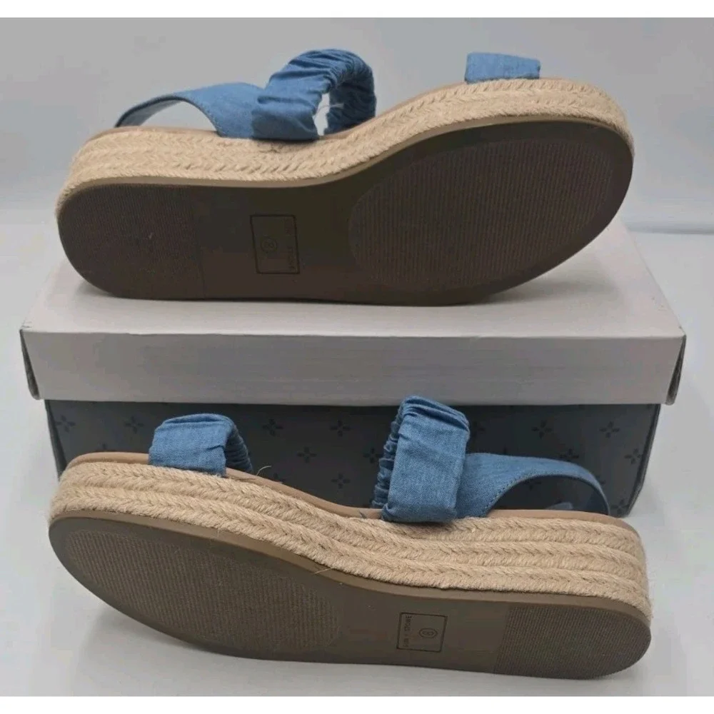 Sun + Stone Denim Blue Platform Doveed Slingback Sandals Resort Summer Shoes 8M